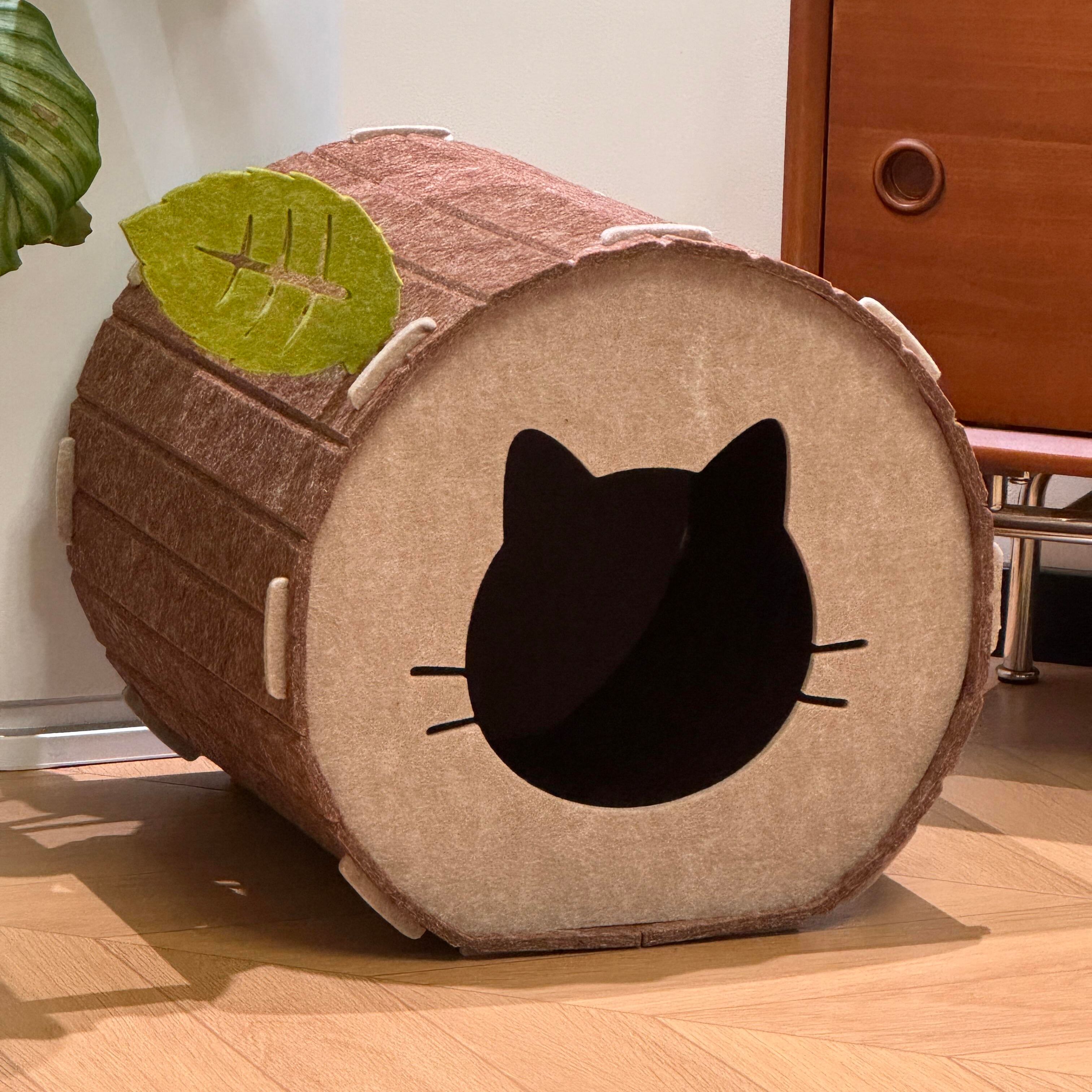 Tree Hollow Felt Cat Cave Cat Bed - Cozy Enclosed Sleeping and Resting Space view 3