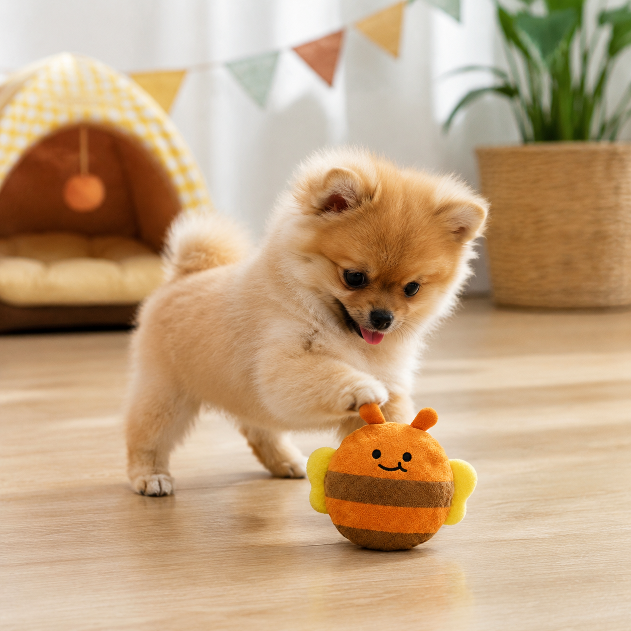 2-Piece Yellow Bee Squeaky Ball Dog Toy Set with TPR Thorn Ball Inside - Soft view 2