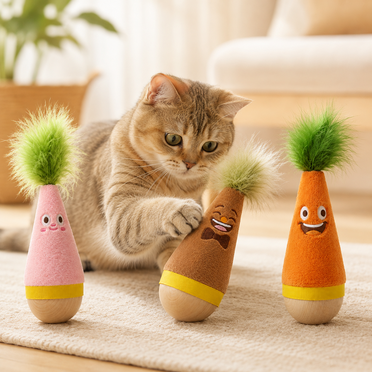 Interactive Feather Wobble Cat Toy - 4 Different Colour Tumbler Teaser Toys view 2
