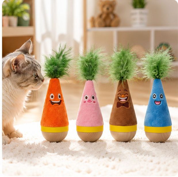 Interactive Feather Wobble Cat Toy - 2 Brown Tumbler Teaser Toys for Cats view 4
