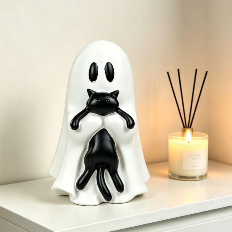 Ghost Cat Halloween Decoration (Large Size A)- Cute Desktop Ornament for Party view 2
