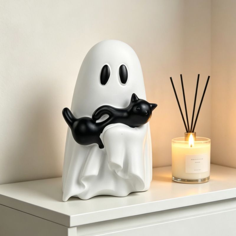 Ghost Cat Halloween Decoration (Small Size B)- Cute Desktop Ornament for Party view 2