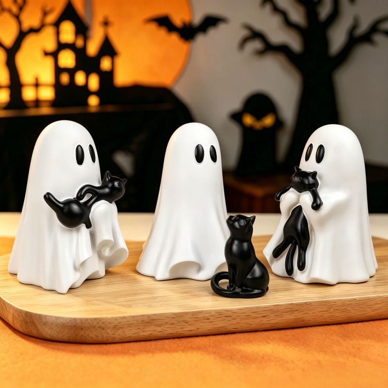 Ghost Cat Halloween Decoration (Small Size B)- Cute Desktop Ornament for Party view 4