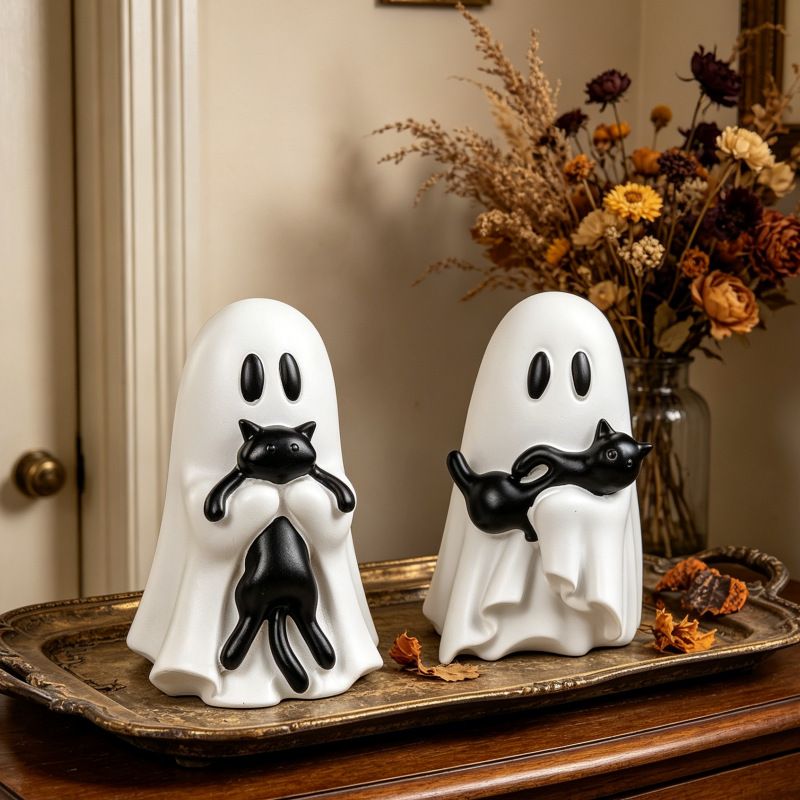 Ghost Cat Halloween Decoration (Small Size B)- Cute Desktop Ornament for Party view 6