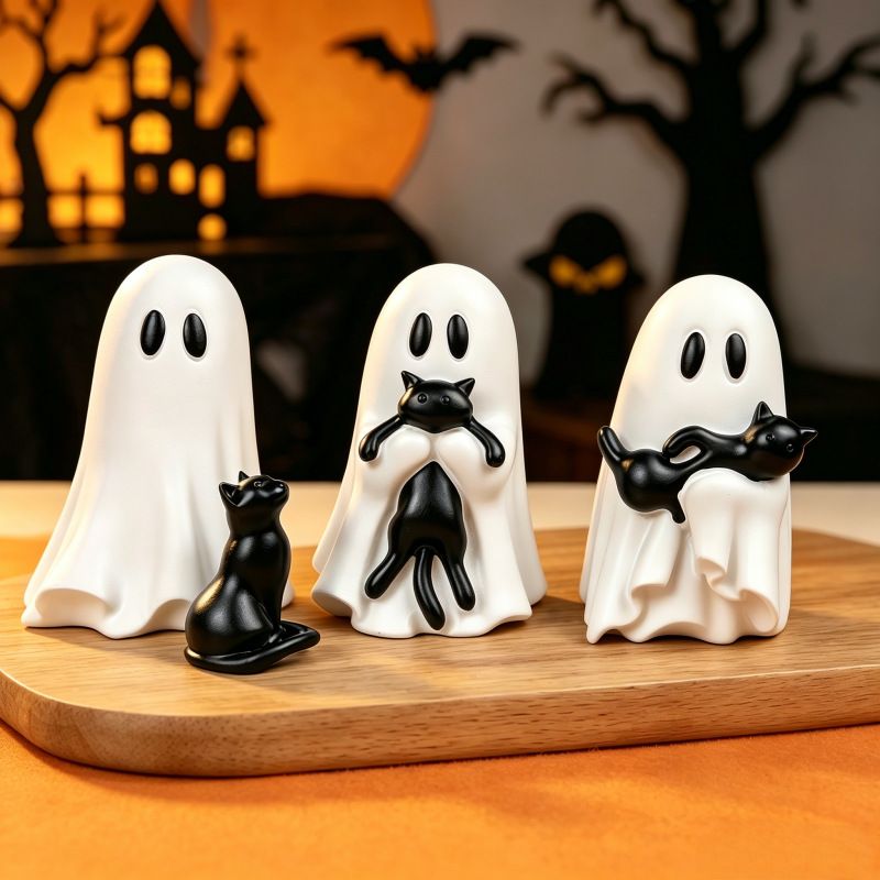Ghost Cat Halloween Decoration (Large Size C)- Cute Desktop Ornament for Party view 3
