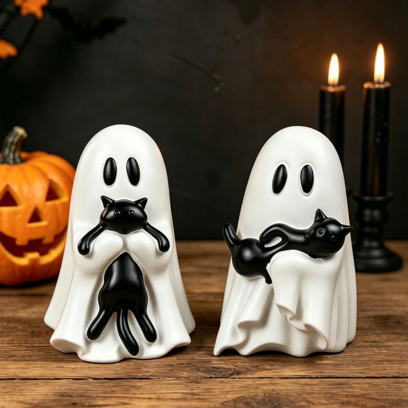 Ghost Cat Halloween Decoration (Large Size C)- Cute Desktop Ornament for Party view 5