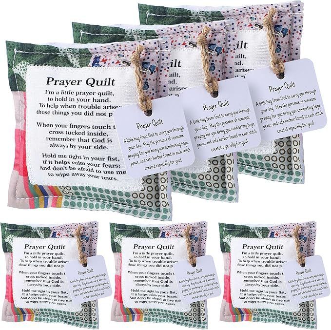 6-Piece Pocket Prayer Quilts with Cross Inside (Style 2) - Mini Cloth and
