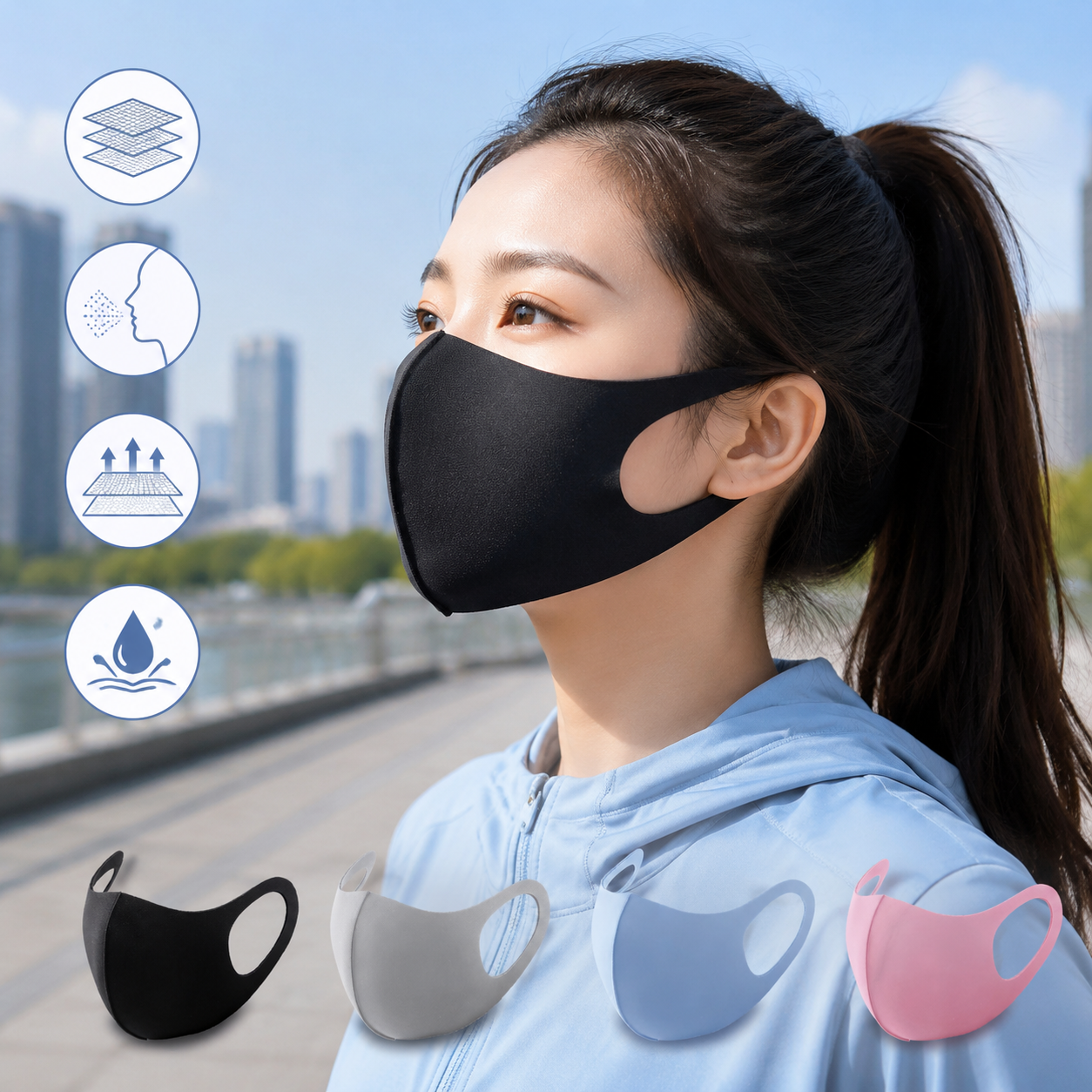 Summer Reusable Ice Silk Cooling Face Mask - Breathable 3D Mesh Design with view 4