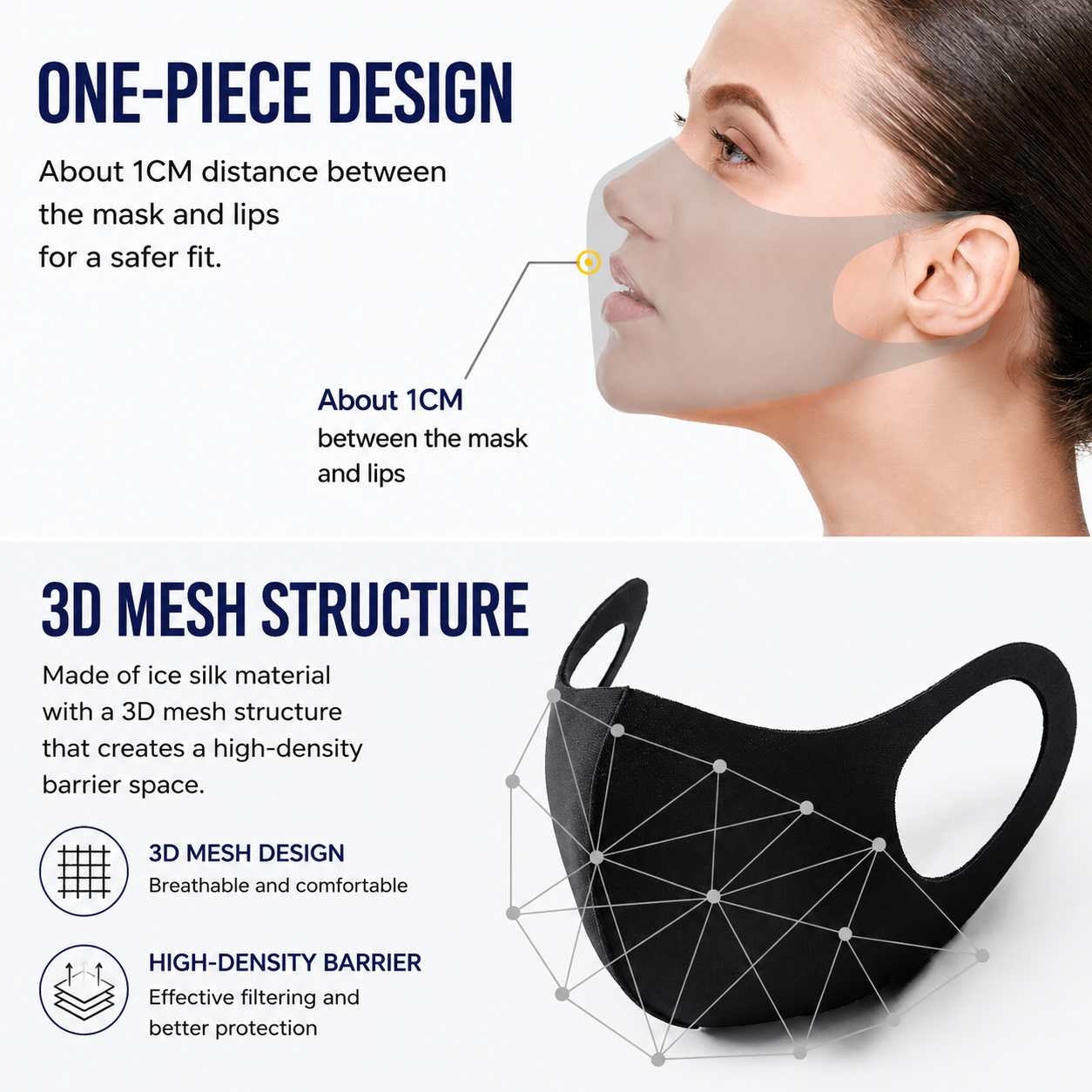 Summer Reusable Ice Silk Cooling Face Mask - Breathable 3D Mesh Design with view 2