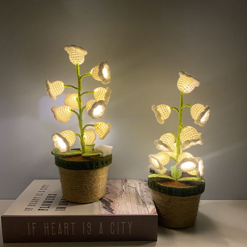 Pink Crochet Single Lily of the Valley Night Light - Handmade Cotton Yarn LED view 3