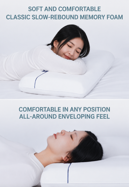 Navy Blue Deep Sleep Slow Rebound Memory Foam Pillow with Washable Cover and view 4
