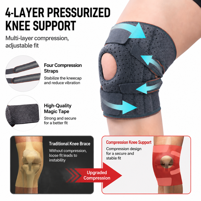 Black Sports Knee Brace 1 Pair - Adjustable Open Patella Support with 4 Spring view 4