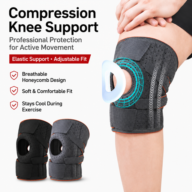 Grey and Rose Red Breathable Sports Knee Brace 1 Pair - Adjustable Open view 2