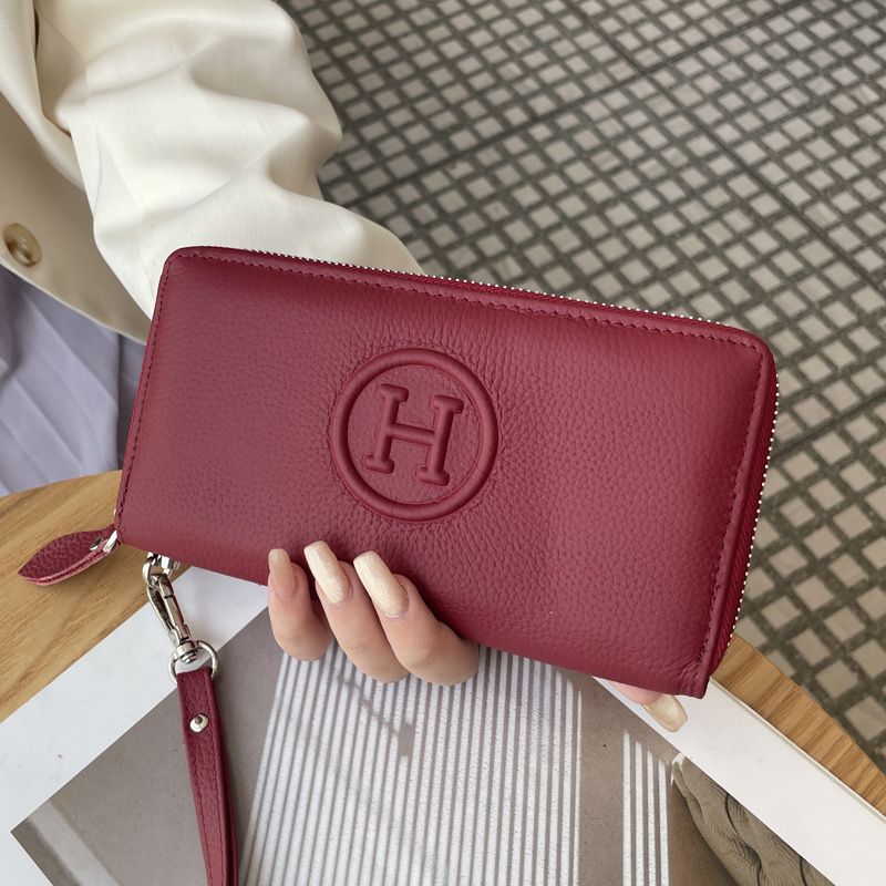 Wine Red Women's Genuine Leather Long Wallet - Zip Closure Clutch Purse with — image 1