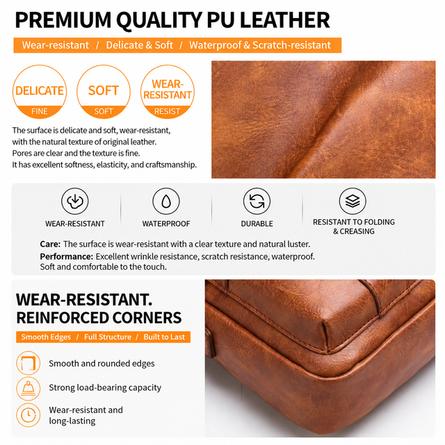 4PCS Khaki Retro Business Casual Bag Set with Soft PU Leather Messenger Bag view 2