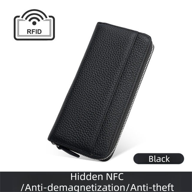 Black Genuine Leather Women's Long Wallet with RFID Blocking & Hidden NFC — image 1