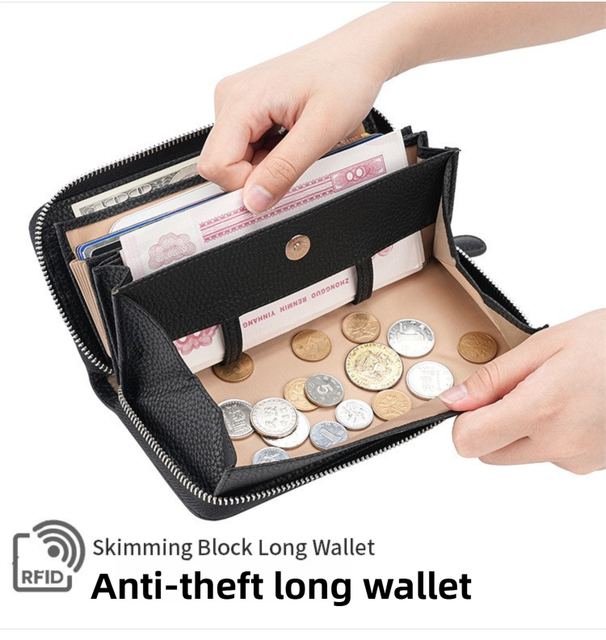 Orange Genuine Leather Women's Long Wallet with RFID Blocking & Hidden NFC view 2