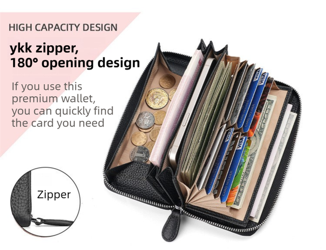 Grey Genuine Leather Women's Long Wallet with RFID Blocking & Hidden NFC view 4