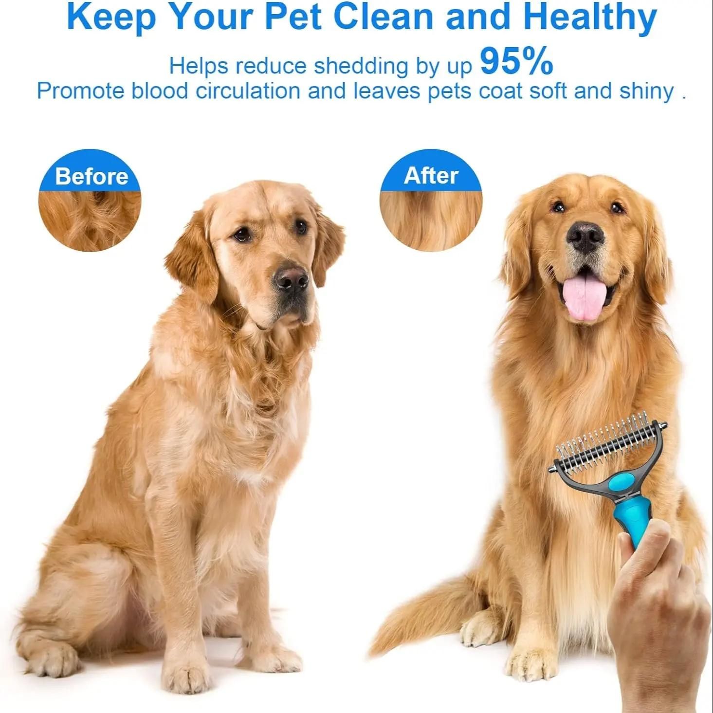 2-in-1 Blue Pet Knot Cutter Built in Shedding Comb for Dogs & Cats - Undercoat view 5