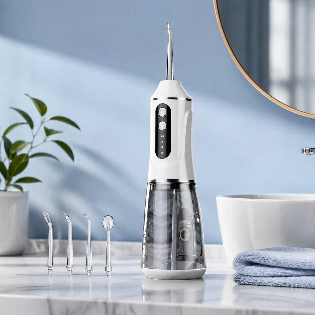 White Rechargeable Water Flosser Oral Irrigator with 3 Pressure Modes & 4 view 6