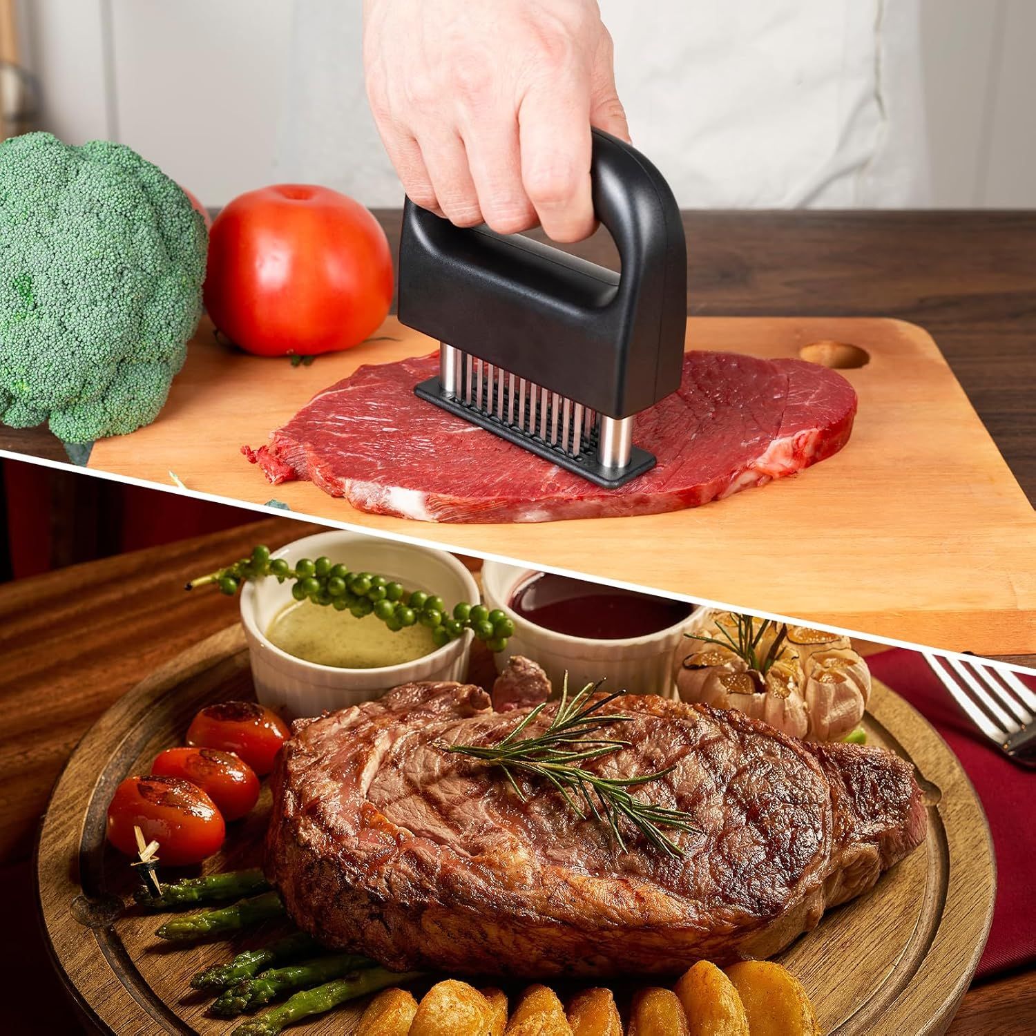 Stainless Steel Meat Tenderizer Tool - Heavy Duty 48 Needle Spring Loaded view 6