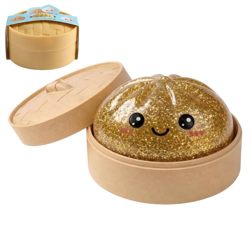 Realistic Steamed Bun Squishy Stress Relief Toy with Steamer Basket - Gold