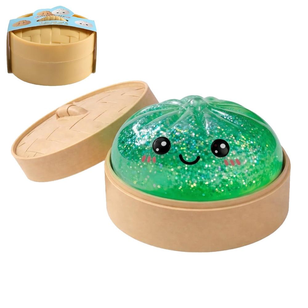 Realistic Steamed Bun Squishy Stress Relief Toy with Steamer Basket - Green