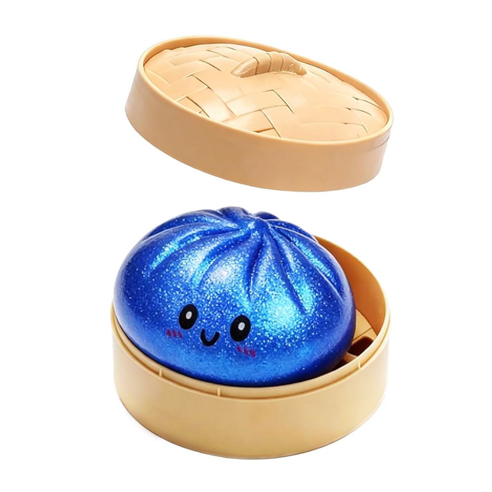 Realistic Steamed Bun Squishy Stress Relief Toy with Steamer Basket - Blue