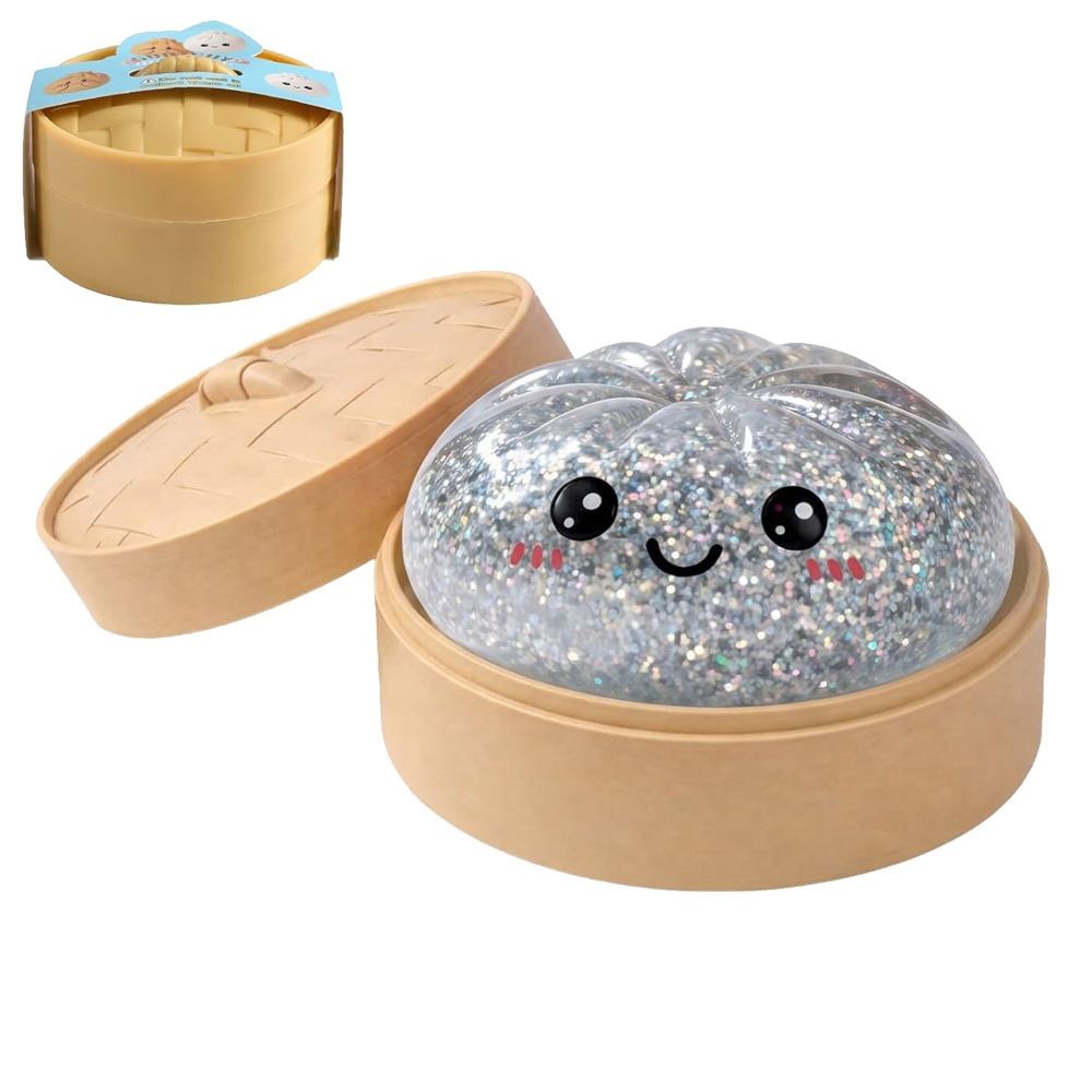 Realistic Steamed Bun Squishy Stress Relief Toy with Steamer Basket - Silver