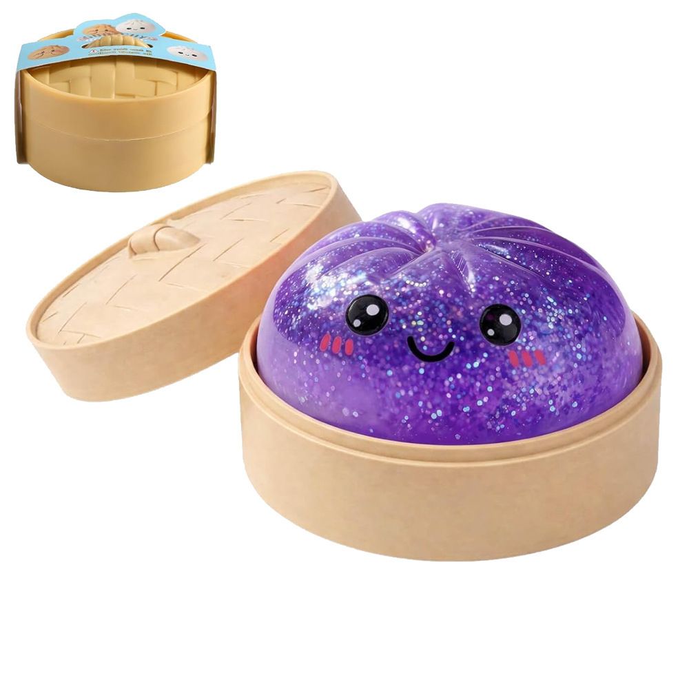 Realistic Steamed Bun Squishy Stress Relief Toy with Steamer Basket - Purple