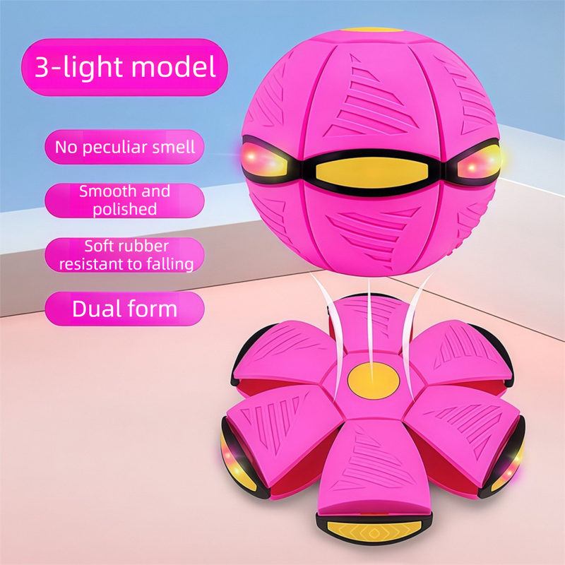 Pink LED Transforming Flying Disc Ball Toy with Music & 3 Light - Soft EVA