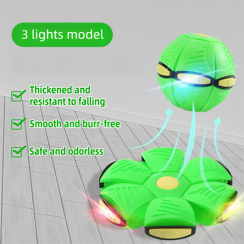 Green LED Transforming Flying Disc Ball Toy with Music & 3 Light - Soft EVA