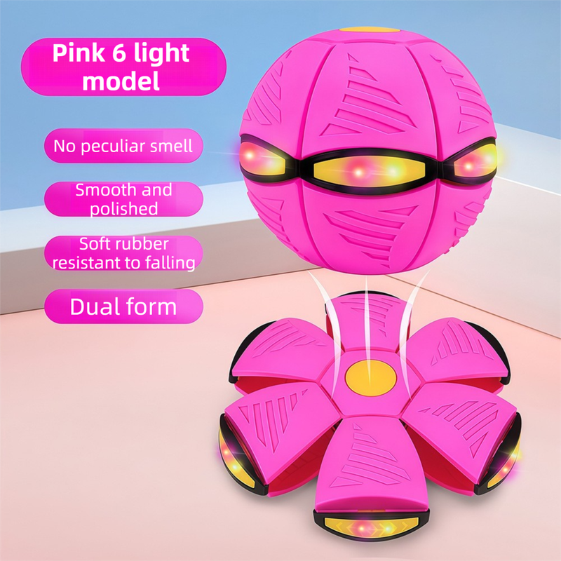 Pink LED Transforming Flying Disc Ball Toy with Music & 6 Light - Soft EVA