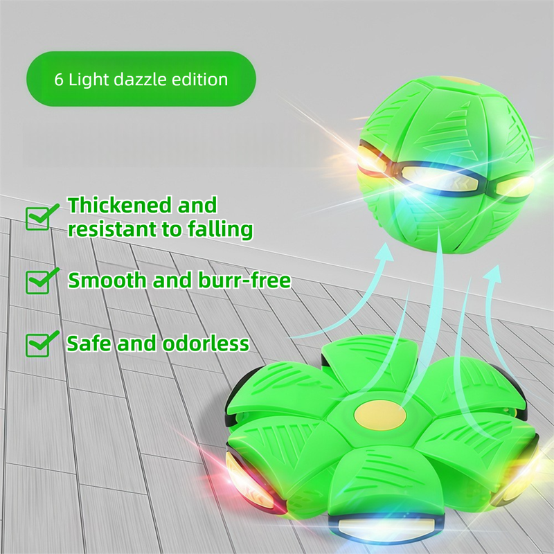 Green LED Transforming Flying Disc Ball Toy with Music & 6 Light - Soft EVA