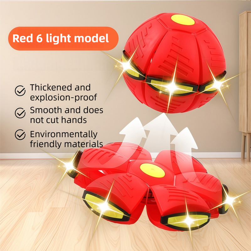 Red LED Transforming Flying Disc Ball Toy with Music & 6 Light - Soft EVA