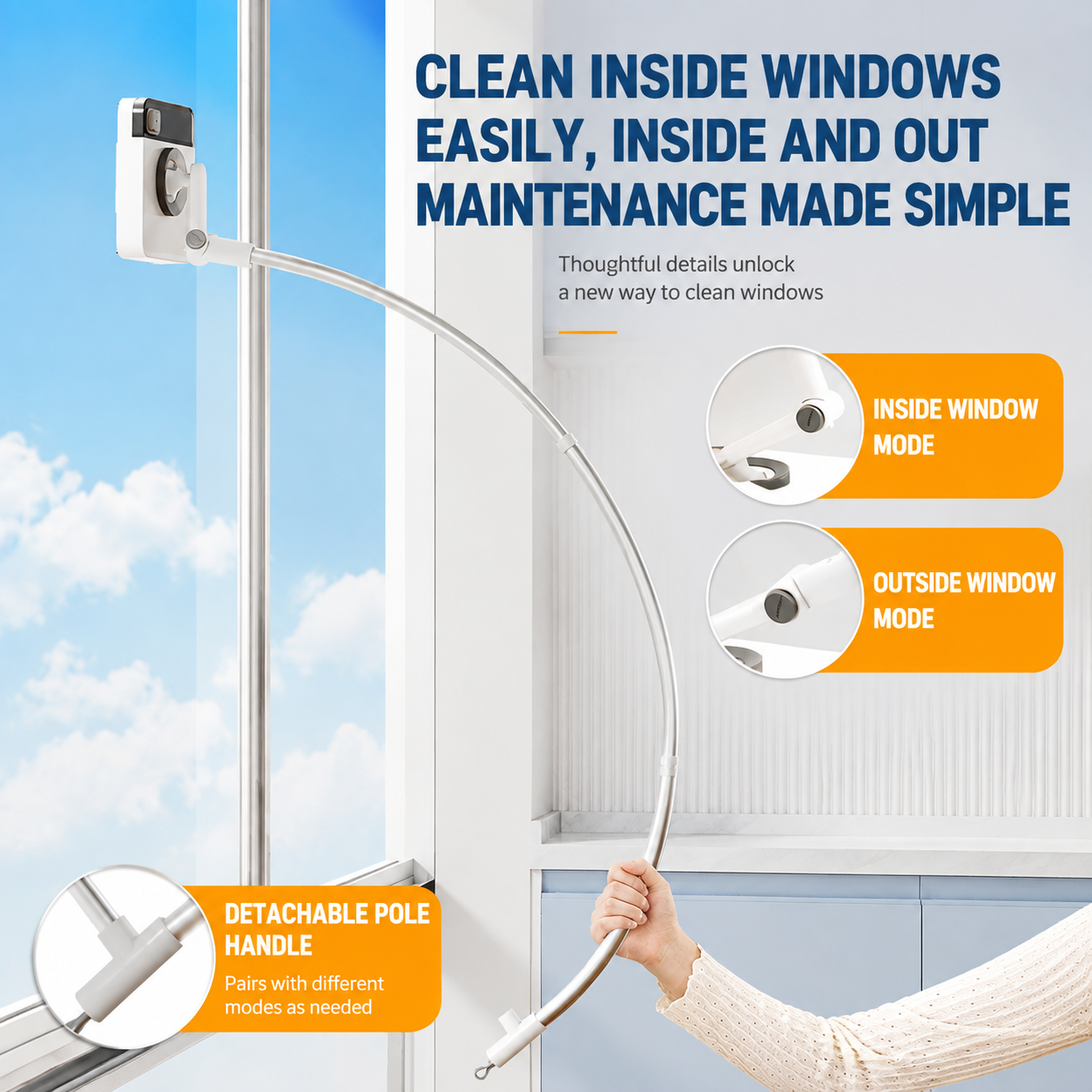 Lightweight Interior & Exterior Window Cleaner with 110cm Extendable Aluminium view 7