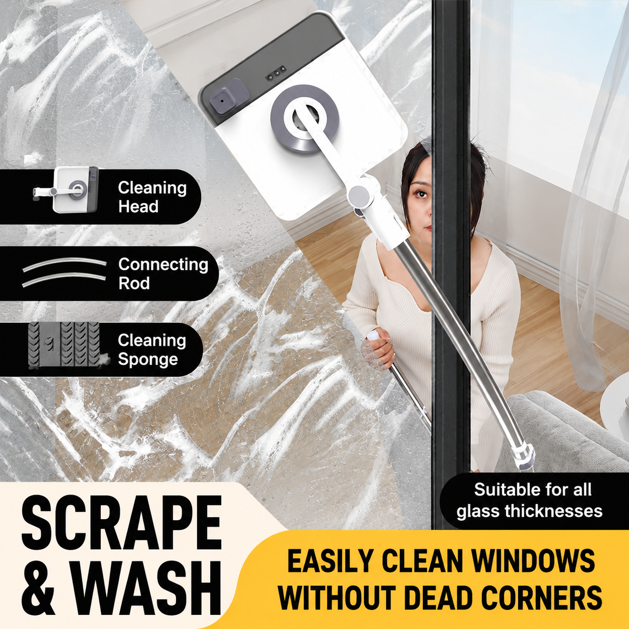 Lightweight Interior & Exterior Window Cleaner with 130CM Extendable Aluminium view 2