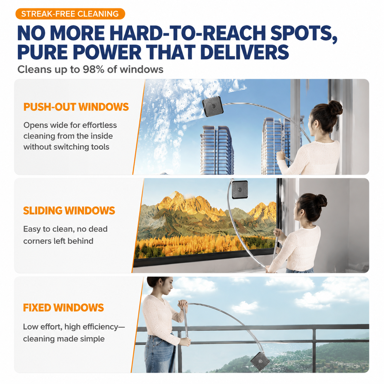 Lightweight Interior & Exterior Window Cleaner with 130CM Extendable Aluminium view 9