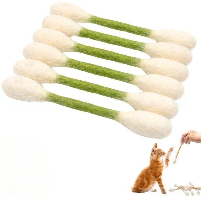 6 Pack Green Cotton Swab Stick Cat Toys with Catnip - Durable for Chew