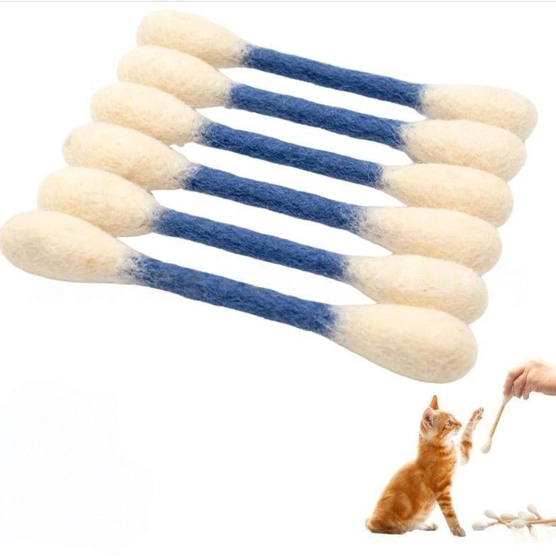 6 Pack Blue Cotton Swab Stick Cat Toys with Catnip - Durable for Chew
