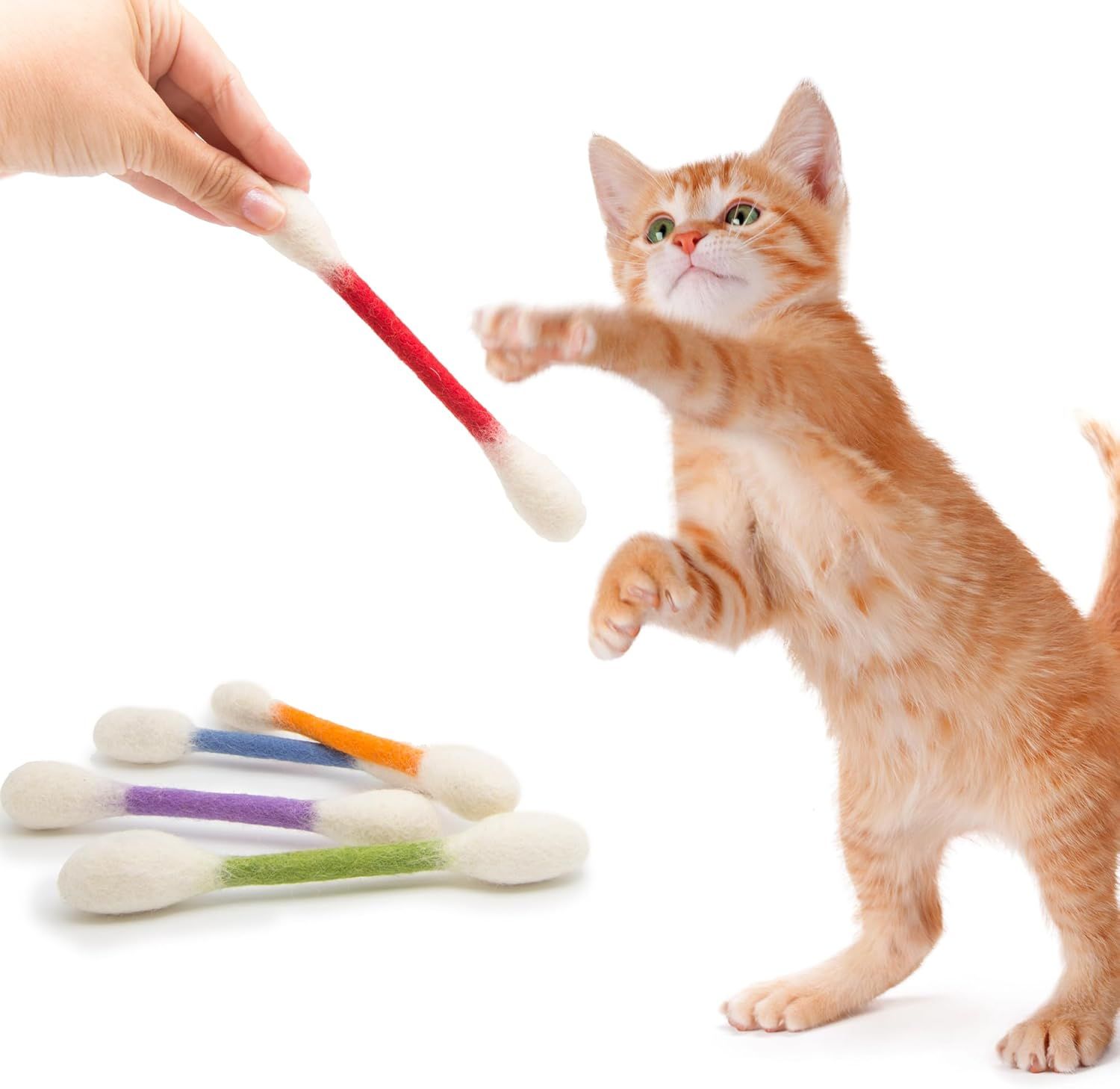 6 Pack White Cotton Swab Stick Cat Toys with Catnip - Durable for Chew view 2