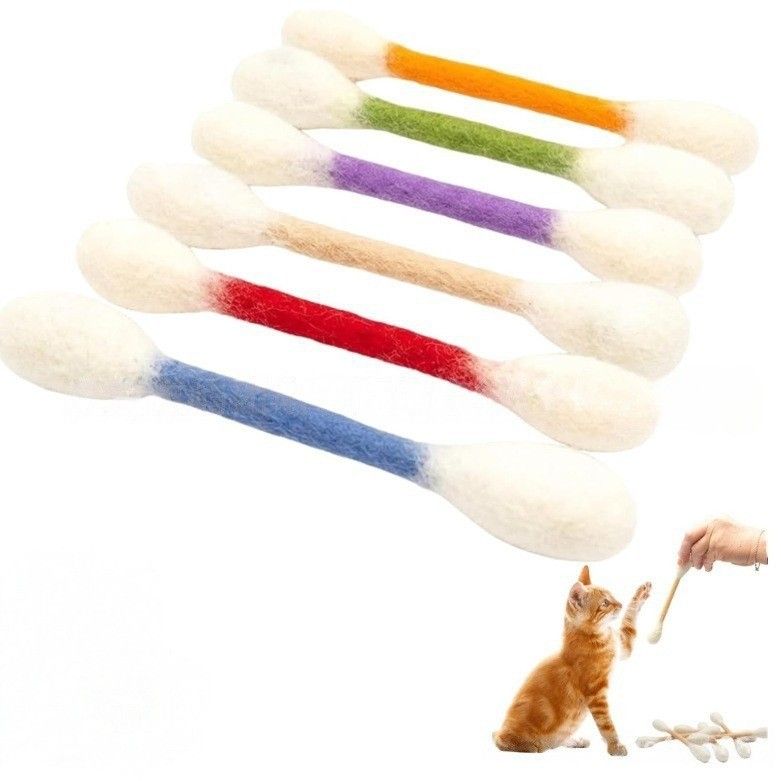 6 Pack Colorful Cotton Swab Stick Cat Toys with Catnip - Durable for Chew