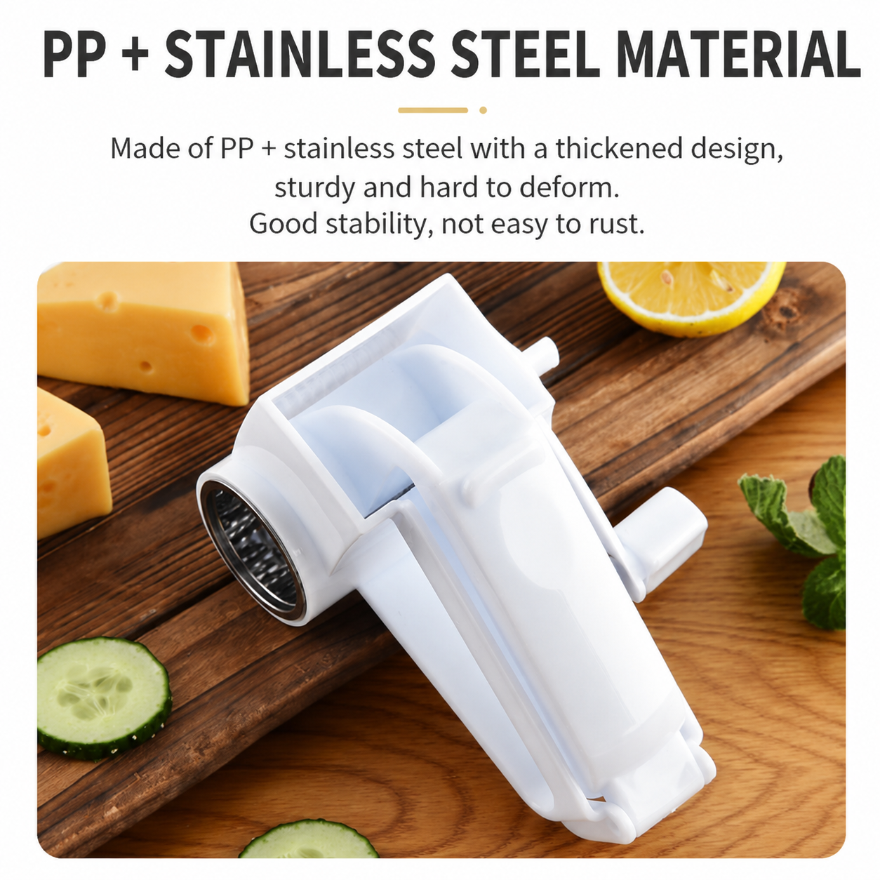 Rotary Cheese Grater with Stainless Steel Blade and Safe Top Pressing Cover view 3