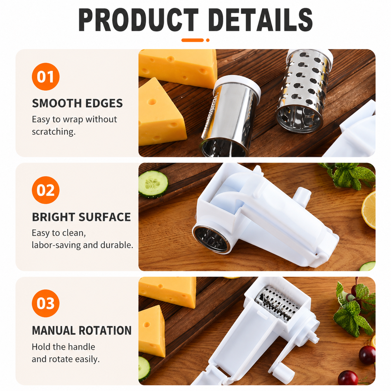 Rotary Cheese Grater with Stainless Steel Blade and Safe Top Pressing Cover view 5