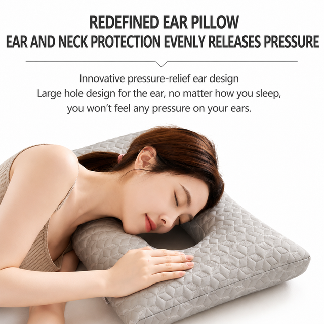 3D Knitted Ergonomic Ear Protection Pillow with Hollow Ear Relief Design & view 6