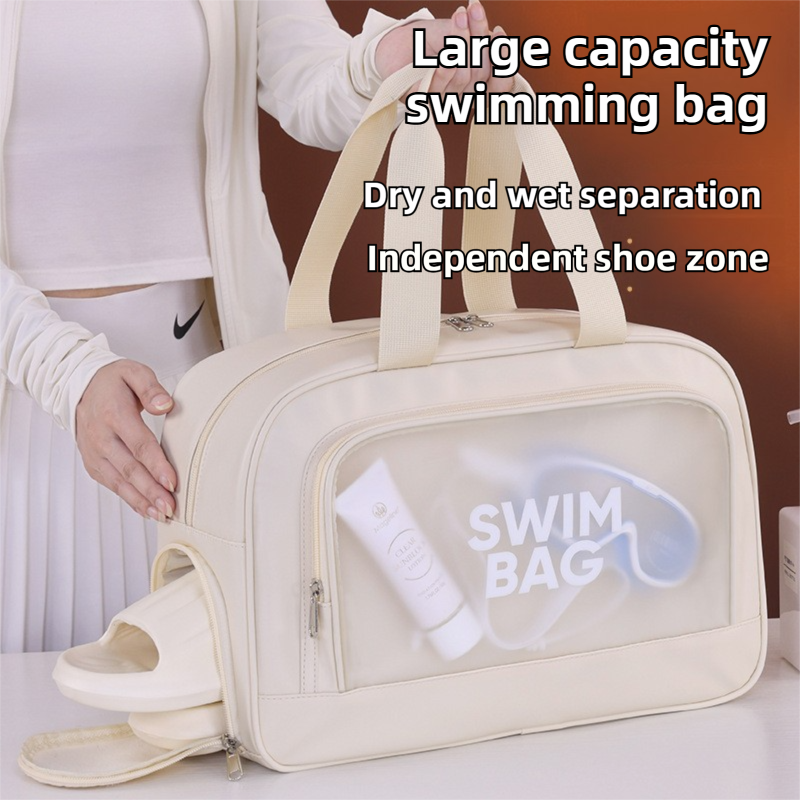 Black Durable Waterproof Swim Bag with Shoe Compartment & Wet Dry Separation view 2