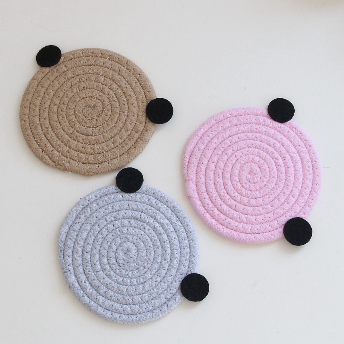 4PCS Blue Variegated Cute Bear Woven Cotton Coasters view 4