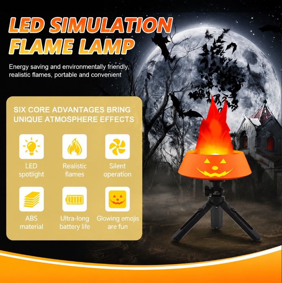 Style-1 LED Halloween Pumpkin Lantern and Simulated Silk Flame Blowing Light view 2