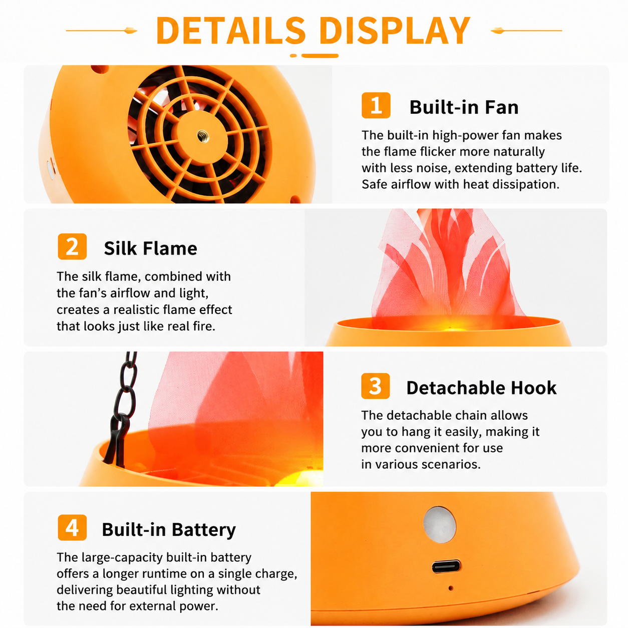 Style-1 LED Halloween Pumpkin Lantern and Simulated Silk Flame Blowing Light view 4