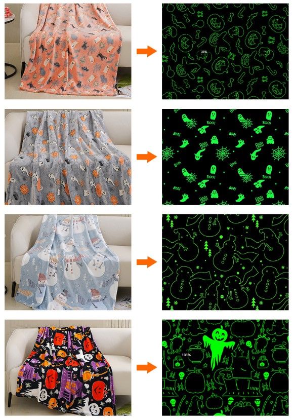 Glow in the Dark Flannel Blanket with Playful Hallowen Pumpkin (S134 view 5